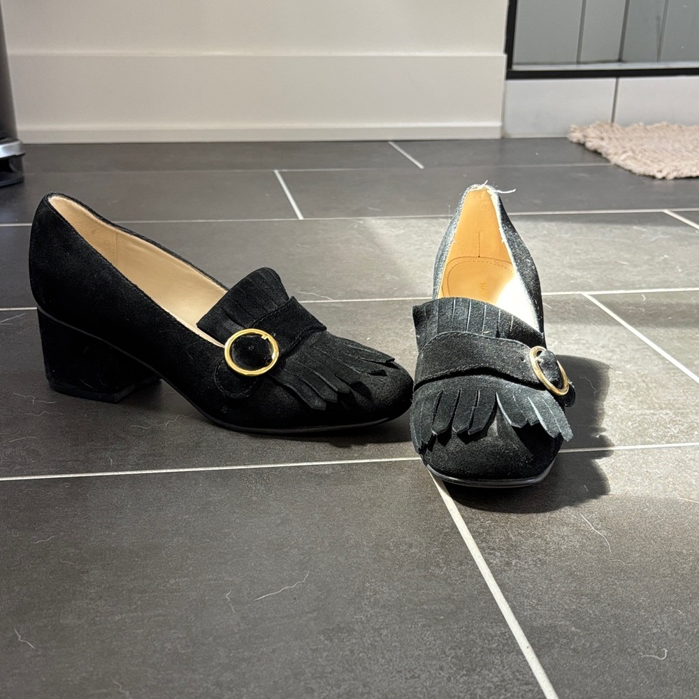 Marc Fisher Black Loafers with Gold Buckle